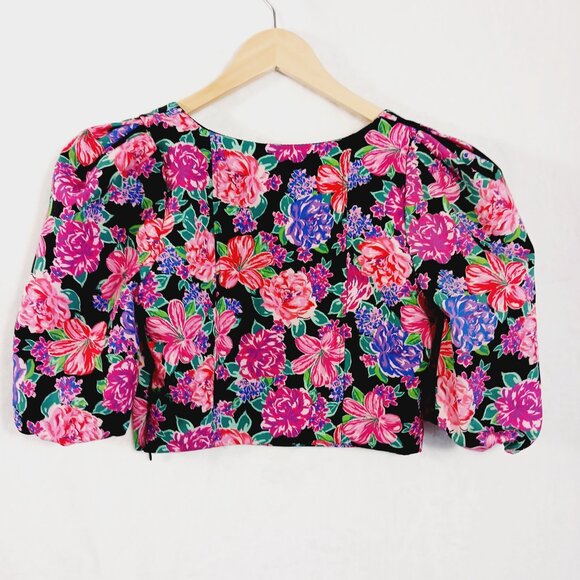 Zara, Crop Top, Size Small, Floral, Sweetheart Neckline, Short Puffy Sleeves - Picture 10 of 16